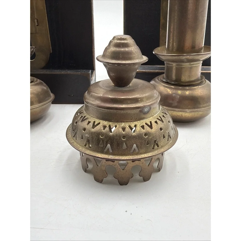 Set Of 2 Vintage Brass Carriage Railroad Train Wall Sconce Candle Lamps